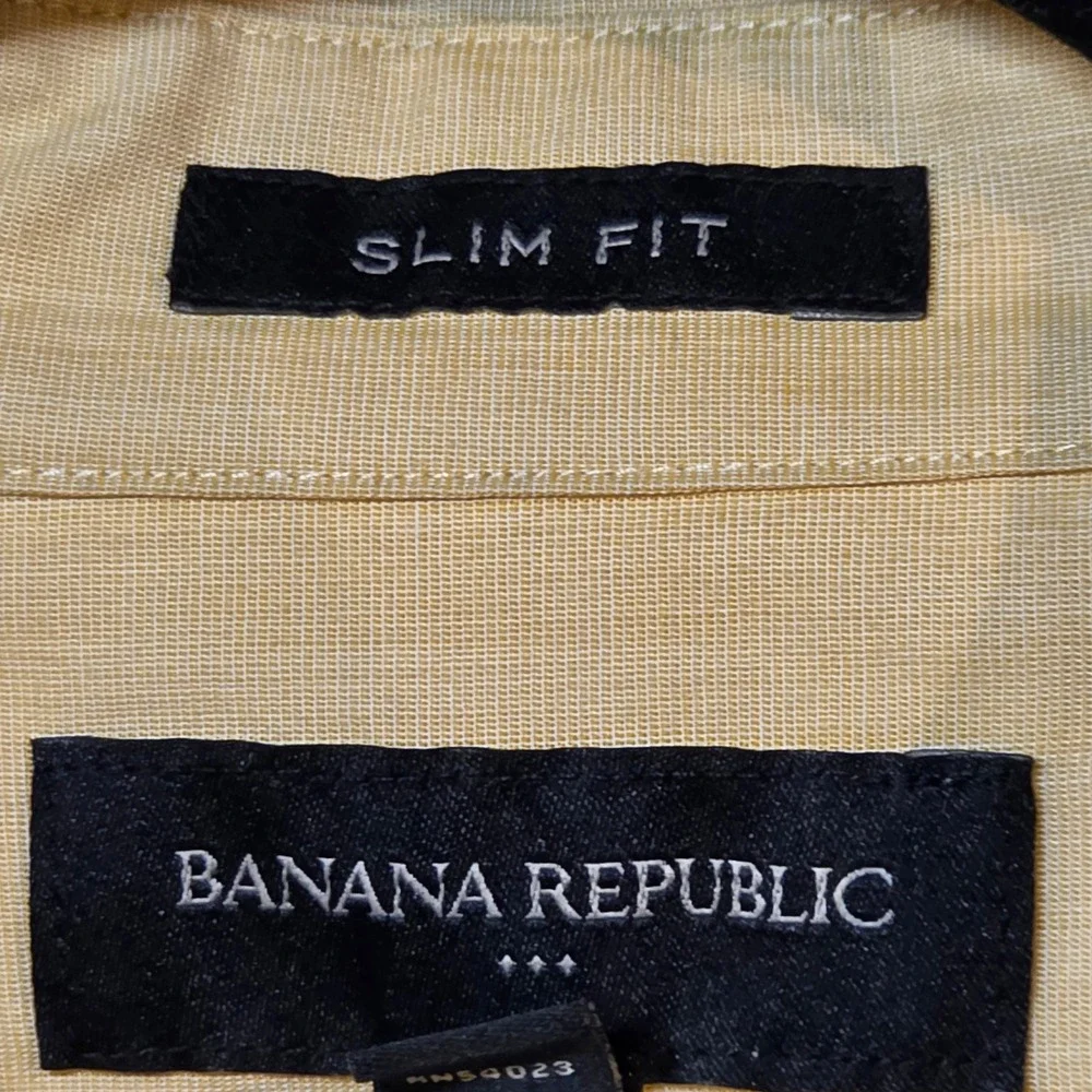 Banana Republic Men Slim Fit L Short‎ Sleeve Button Shirt Yellow Easter Spring